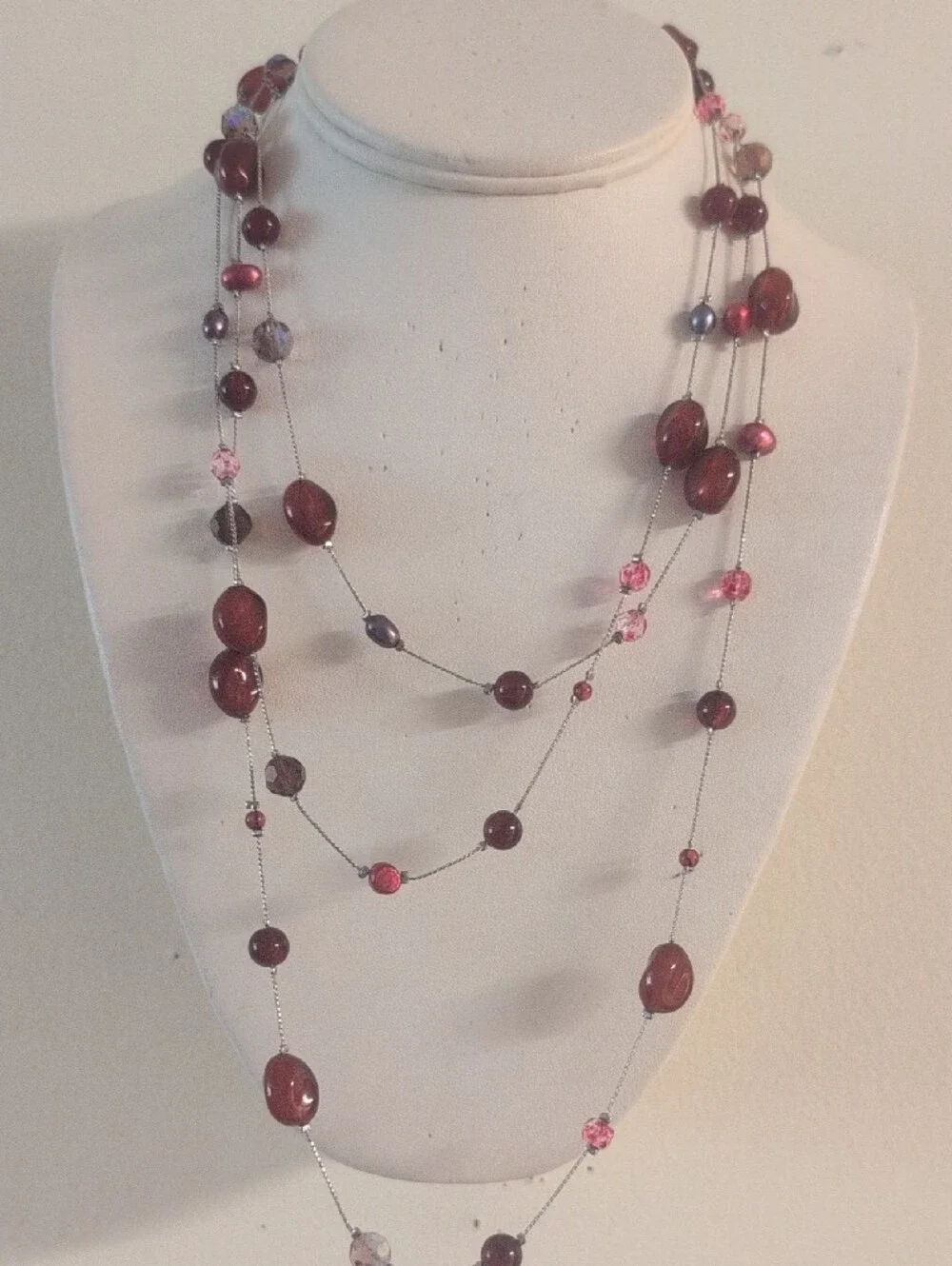 Elegant Long Pink Beaded Station Necklace - Women Jewelry